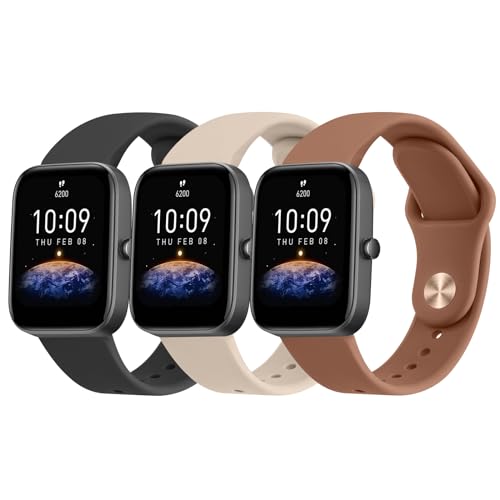 Meliya Bands Compatible for Amazfit Bip 3 Pro / Bip U Pro / GTS 4 / GTS 4 Mini, 20mm Soft Silicone Quick-Release Replacement Wristbands for Women & Men (Black+Brown+Milk Tea)