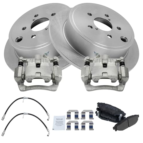 Image of TRQ Rear Brake Pad and Rotor Set Semi Metallic Rotors Calipers Compatible with 2010-2011 Subaru Impreza