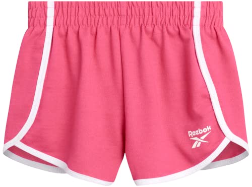 Reebok Girls' Active Shorts - 2 Pack Lightweight Athletic Gym Dolphin Running Shorts (7-12), Size 8-10, Carmine Rose/Letters #TOP3