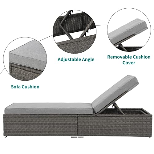 Verano Garden Outdoor Chaise Lounge, Patio Pool Lounge Chairs For Outside, Wicker Rattan Reclining Folding Pool Lounger With Adjustable Backrest And Removable Cushions, Light Gray #TOP5