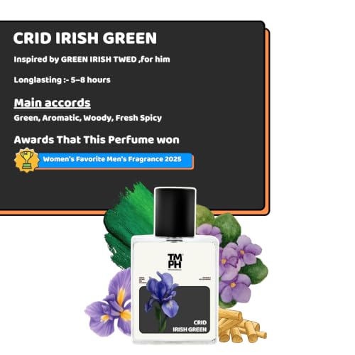 Image of TMPerfumehouseCRID irish green EDP for Men | Fresh, Green & Long Lasting Perfume Spray | Citrus, Ozonic & powdery Fragrance | Luxury Gift for Him | TMPH | 50ml