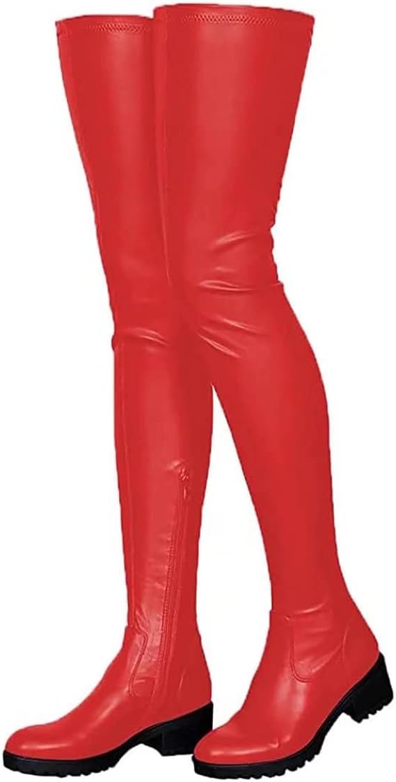 Botas altas hasta la rodilla para mujer con cremallera lateral, botas altas  de piel sintética con plataforma de estilete y forro de piel sintética :  Ropa, Zapatos y Joyería - Amazon.com