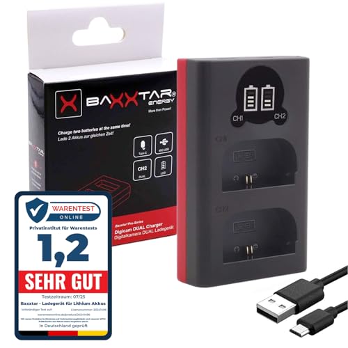 Baxxtar Dual LCD Ładowarka USB-C/Micro-USB do Canon LP-E6/E6N/E6NH