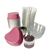 Heart Shaped Mini Cake Pans, 50-Pack Disposable Aluminum Foil | Small Baking Tins with Lids for Cupcakes & Loaves, Ideal for Valentine's, Mother's Day, Weddings & Birthdays (3.4oz/100ml Capacity)
