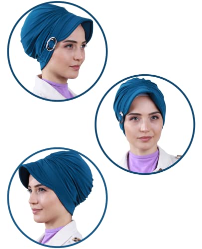 Prien Elegant Hijab For Women, Hat With Hairclip, Cap For Girls, Muslim Scarfs, Prayer Hijabs, Turban, Instant Hats Headwear (Blue) #TOP5