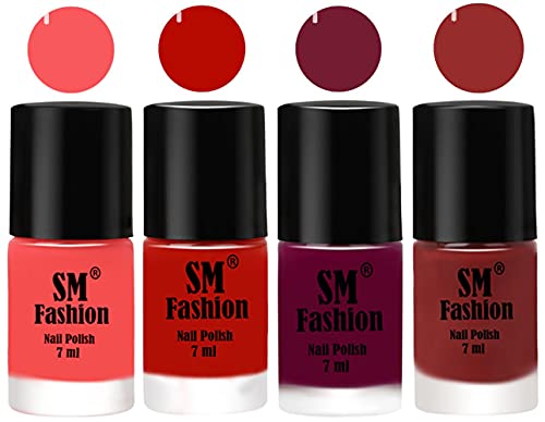Image of Nail Polish Combo Set (Pack of 4) Quick Dry Gel Finish Nail Paint | Light Pink,Red Orange,Mulberry,Jam | 7 ml Each