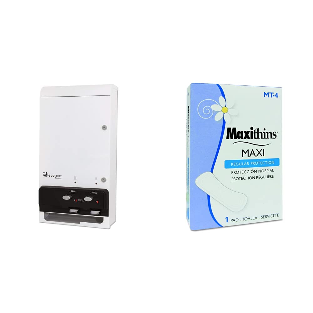 Evogen SAN NAP/Tampon Dual Dispenser and HOSPECO MT4 Maxithins Vended Sanitary Napkins #4 (Case of 250)
