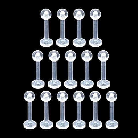 LEEQ 15 Pieces 16 Gauge Clear Acrylic Lip Rings Flexible Labret Bar Studs for Cartilage Tragus Lip Nose Piercing by LEEQ Cover