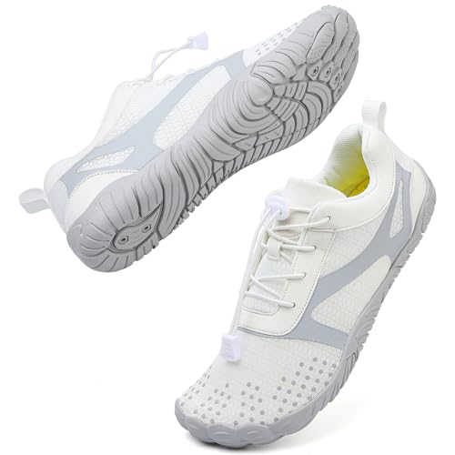 DimaiGlobal Scarpe Barefoot Minimaliste Uomo Donna Scarpe da Trail Running Outdoor e Indoor Antiscivolo Multisport Scarpe a Piedi Nudi Comode e Leggere Calzature da Escursionismo 43EU Bianco