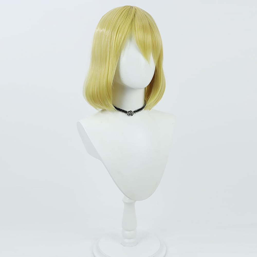 Anime Cosplay Wig Short Yellow Hair Wigs Short Bob Wigs with Bangs Heat Resistant Hair Wig for Halloween Party