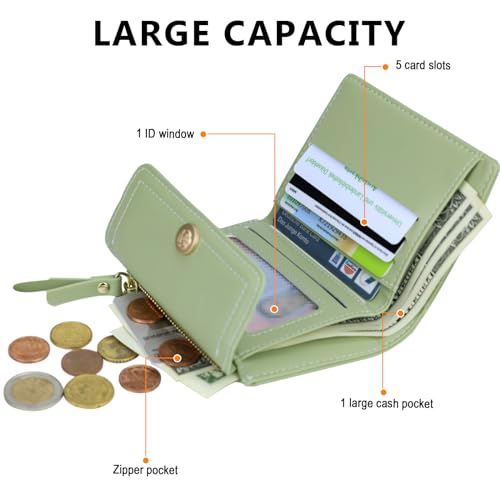Cute Green Small Wallets for Women and Ladies Cute Thin Mini Wallet with ID Window Kawaii Design Compact and Stylish for Ladies4