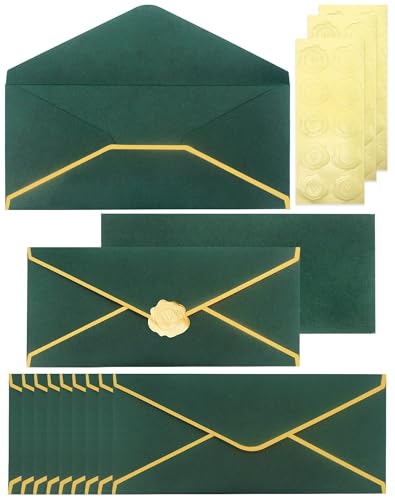 Generisch 1 Dunkelgrüne Umschläge mit Goldrand, 30 Stück