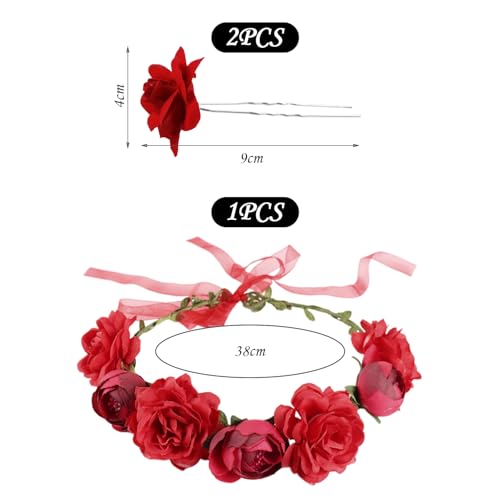 1 Guirlande De Roses Et 2 Fourchettes À Cheveux Roses, Accessoires Vestimentaires, Accessoires Pour Cheveux De Fête, Accessoires Pour Cheveux De Mariée, Accessoires Photo – vue 2