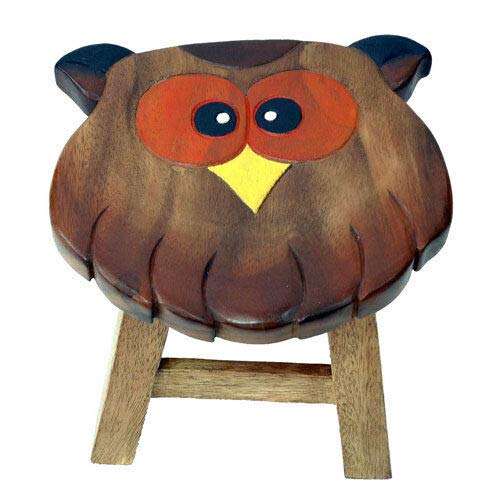 Klass Home Collection - Taburete de madera de pino macizo para niños y niños, varios personajes, Madera de acacia, natural, Owl