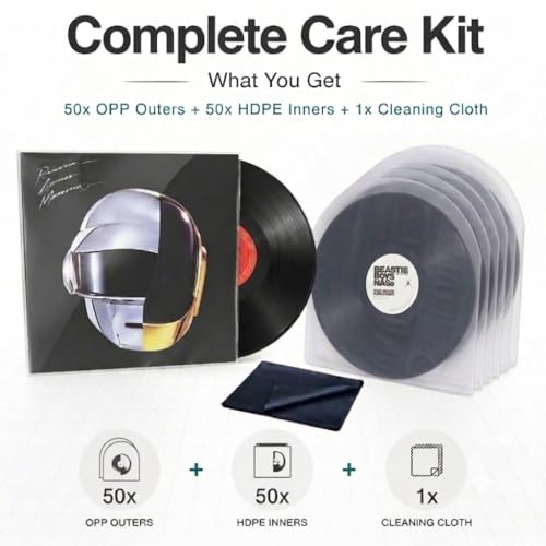 100 Pack Vinyl Record Sleeves Combo - 50 Anti-Static 3.15 Mil HDPE Inner & 50 4 Mil OPP Outer Covers with Cloth - Fits 12" Single, Double & Gatefold LP Albums, Archival Quality by Generic - Used condition - Image 3