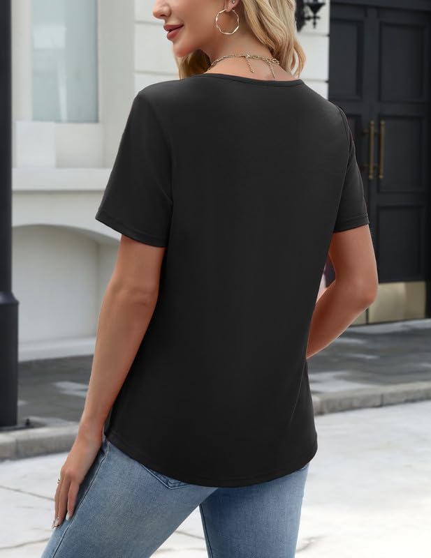 Womens Short Sleeve Shirts Summer Crew Neck Top Botton Up Casual Dressy Ruched Blouses Tunic 2026 - Image 5