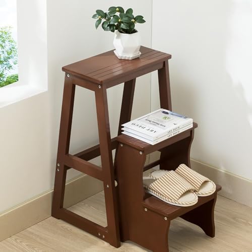 Multi-Purpose Wooden 3 Step Ladder Chair - Folding Step Stool, Versatile Flower Rack & Storage Solution for Home & Garden Use, Durable & Stylish Design