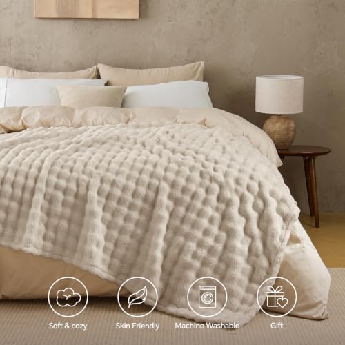 Image of BEDELITE Beige Linen 3D Fleece Bubble Throw Blanket for Couch, 50x60 Inches