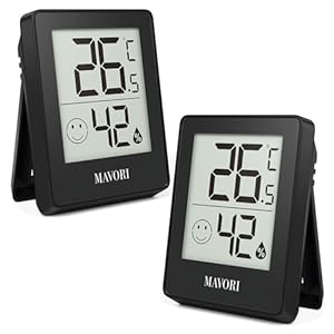 MAVORI Hygrometer thermometer binnen – nauwkeurige temperatuur- en luchtvochtigheidsmeter binnen – thermometer hygrometer binnen, temperatuurmeter, hydrometer vochtigheid digitaal (zwart, set van 2)