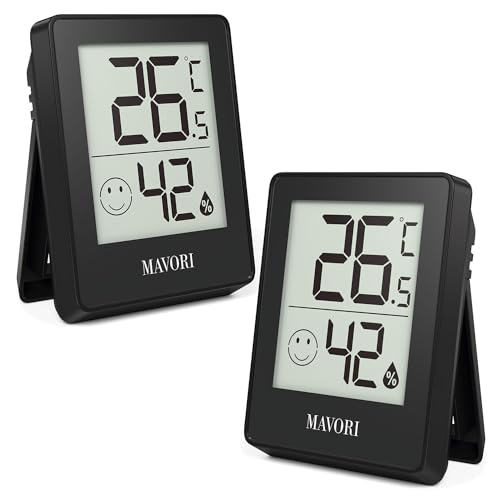 MAVORI Hygrometer thermometer binnen - nauwkeurige temperatuur- en luchtvochtigheidsmeter binnen - thermometer hygrometer binnen, temperatuurmeter, hydrometer vochtigheid digitaal (zwart, set van 2)