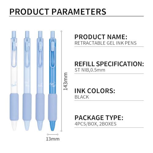 8 piezas bolígrafos de tinta gel retráctiles 0.5mm negro miniatura 3