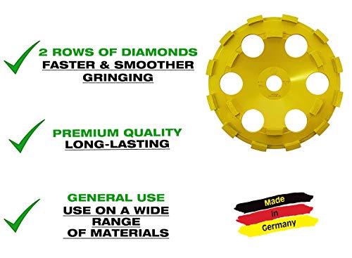 C.S. Unitec 7" Premium Concrete Grinding Wheel for General Grinding Use - Double Row Diamond Cup Grinding Wheel for Concrete, Cement, Granite, Stone, Marble, More - Made in Germany, Yellow, 37111 by CS Unitec - Used condition - Image 2