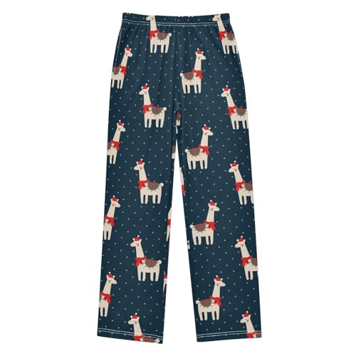 ZZXXB Merry Christmas Llama Polka Dot Boys Long Pants Soft Trousers Elastic Waist Kids Lounge Bottoms with Pockets S-XL