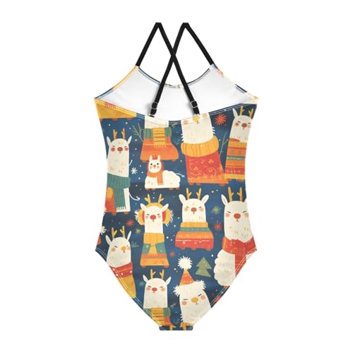 KLL Christmas Llamas Pattern Toddler Girls 1-Piece Bathing Suit Summer Swimwear Adjustable Shoulder Strap Quick Dry2
