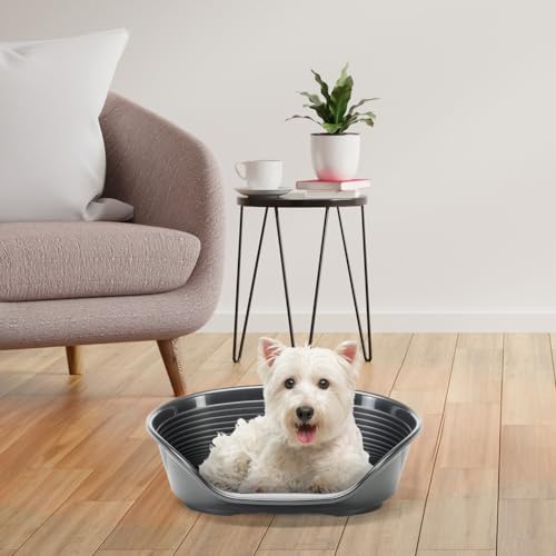 Ferplast Hundebett Katzenbett Kunststoff-Hundebett klein Hundeliege waschbar Hundekorb atmungsaktiv rutschfest Siesta Deluxe, 54 x 35 x h 21,5 cm, Schwarz