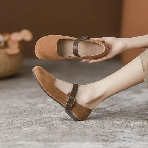 Women's Genuine Leather Mary Jane Flats Retro Fashion Adjustable Ankle Strap Round Wide Toe Comfor Slip On Orthotic Nurse Walking Shoes3