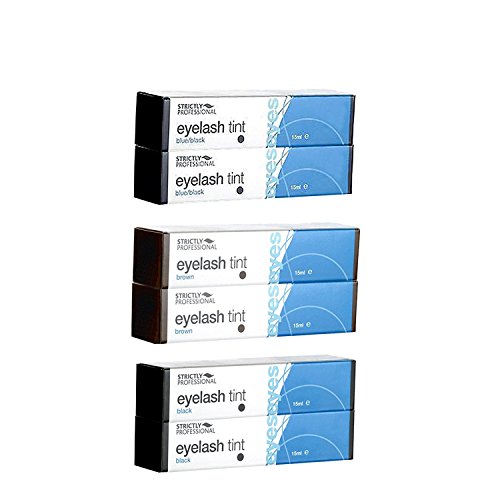 Strictly Professional Eyelash Tint - 2 x Black 2, x Blue/Black & 2 x Brown 15ml Each ( Pack of 6) - Tint only, no developer