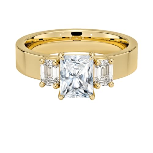 1 CT Radiant Cut Lab Grown Diamond Emerald Three Stone Engagement Ring