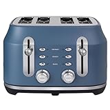 Rangemaster Klassischer Toaster in mattem Steinblau mit extra breiten Schlitzen, 6 Bräunungsstufen, Lift-and-Look-Funktion, Anti-Stau-Funktion, herausnehmbare Krümelschublade und 3 automatische