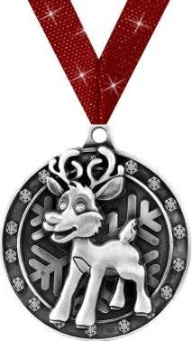 Crown Awards Christmas Medals - 2" Silver Reindeer Medals Prime