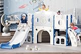 Babytronic Toddler Slide, 8 in 1 Kids Indoor Slide for 1-3, Outdoor Toddler Playground with Basketball Hoop and Telescope, Baby Slide Playset, Blue