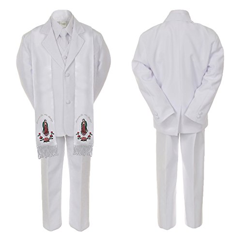 Image of Baby Boy Christening Formal Suit Silver Guadalupe Virgin Mary on Stole SM-20