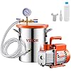 VEVOR 3 Gallon Vacuum Chamber and 3.5 CFM Pump Kit, Stainless Steel Chamber, Single Stage Vacuum Pump Degassing Chamber Kit, with Acrylic Lid, Oil, 4.92 ft Hose, for Degassing Resin Silicone Epoxies