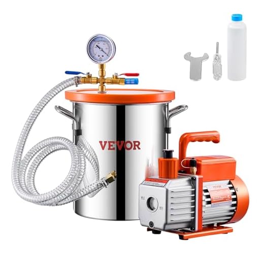 VEVOR 3 Gallon Vacuum Chamber and 3.5 CFM Pump Kit, Stainless Steel Chamber, Single Stage Vacuum Pump Degassing Chamber Kit, with Acrylic Lid, Oil, 4.92 ft Hose, for Degassing Resin Silicone Epoxies