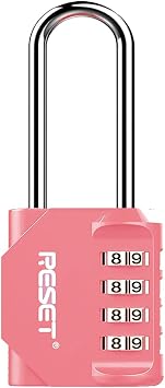 RESET-060 4 Digit Combination Padlock with 2.4 inch Long Shackle Combination Lock,Outdoor Waterproof Padlock,Indoor Padlock for School Locker, Gym Locker, Shed, Fence, Gate, Toolbox, Pink