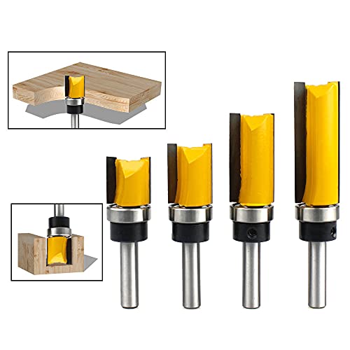 1/4 Inch Shank Pattern Flush Trim Router Bit Set, Shank Carbide Pattern Router Bits Set, Template Straight Top Bearing Router Bits With 2 Regular Blades, Prevent Tear-Out, Suitable For Light Work #TOP2