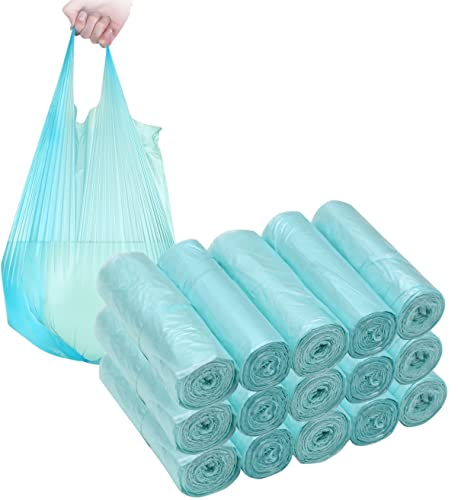 4 GALLON Bathroom Trash Bags, 15 Rolls/300 Counts Small HANDLES Garbage Bags for Office, Kitchen,Bedroom Waste Bin,Colorful Portable Strong Rubbish Bags (light blue 300 Counts)