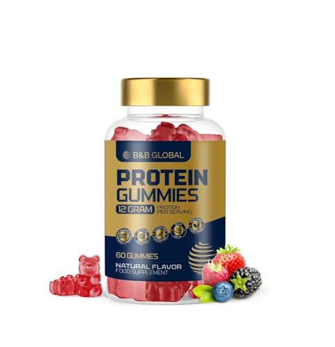 B&B GLOBAL Protein Gummies Naturally Mixed Berries Flavored Protein Gummies Non-GMO Vegan-Friendly and Gluten-Free Ideal for Muscle Growth & Energy 60 Gummies 12g per Serving