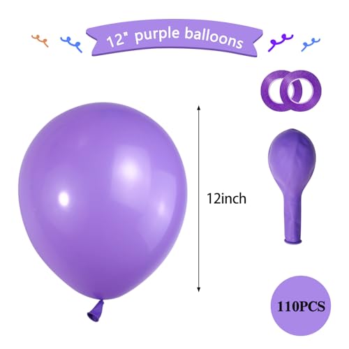 Image of Purple Balloons 12 inch, 110pcs Latex Party Balloons Helium Quality for Birthday Graduation Baby Shower Valentines Christmas Wedding Party Decorations (Purple)