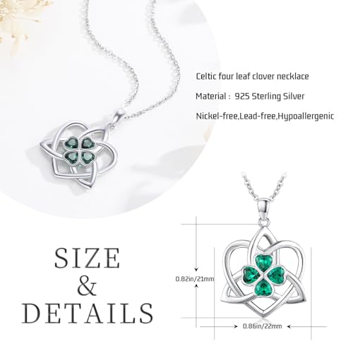 Collier trèfle à quatre feuilles argent sterling 925 pendentif celtique
