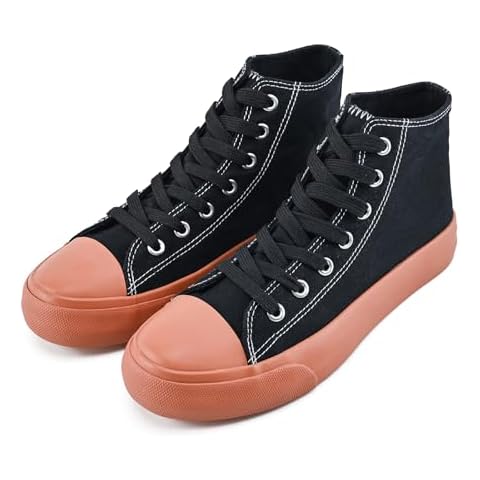 sharllen Men's High Top Canvas Sneakers Classic Casual Lace Up Canvas Shoes Comfortable Fashion Walking Shoes for Men Black-Brown Cover