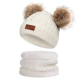 Hecho de materiales duraderos, amigables con la piel, suaves, cálidos y cómodos. Este gorro de pom forrado de lana gruesa de punto cuenta con 2 adornos de pompones de piel sintética en la parte superior, se puede desmontar.