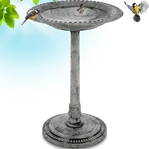 Gray Bunny 29" Bird Baths For Outdoors, Tall Bird Bath, Stylish Faux Stone Designed With Steel Ground Anchors For Lawn, Patio Or Garden - Gray #TOP5