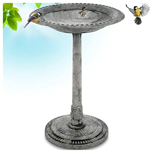 Gray Bunny 28.5" Bird Baths for Outdoors, Tall Bird Bath, Stylish Faux Stone Designed with Steel Ground Anchors for Lawn, Patio or Garden - Gray