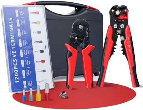 HYCHIKA Aderendhülsenzange, Aderendhülsen Crimpzange und Abisolierzange Set, Automatik Abisolierzange 3 in 1, Crimpzangen Set mit 1200 Stück 0,25-10mm²(AWG 24-8) Kabelschuhe, Crimp