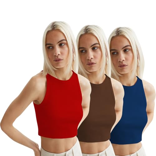 Image of KERI PERRY Tops for Women Crop Top for Women's Tank Activewear Tee Sports Western Casual Cotton Camisole Pack of 3 Combo